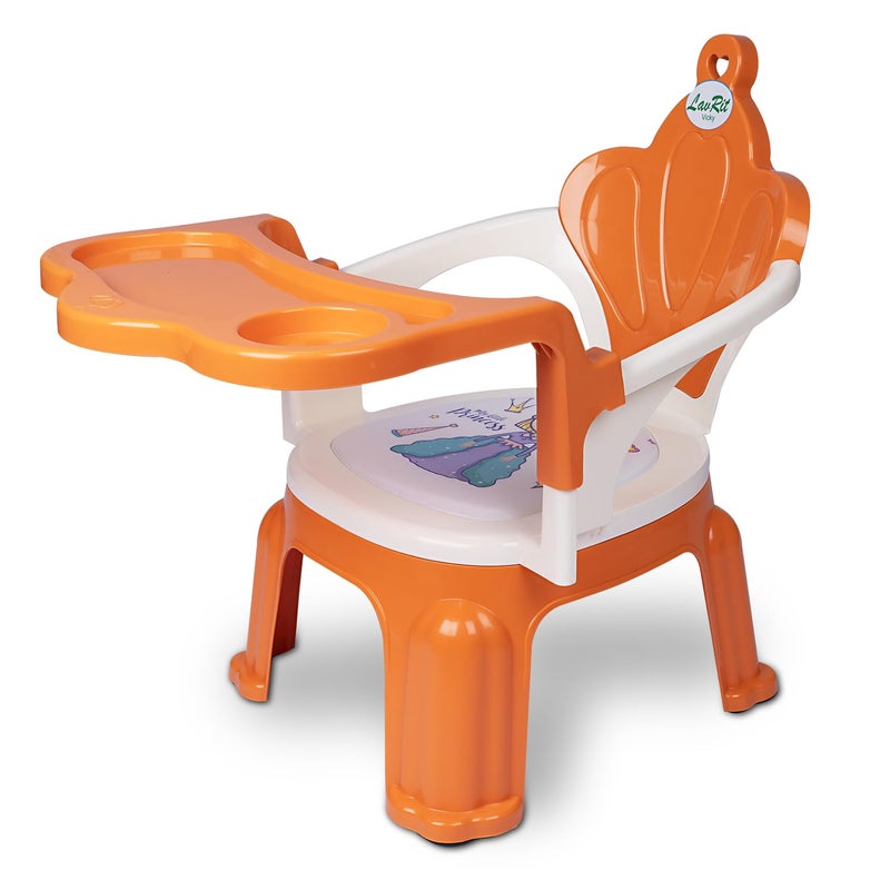 LavRit Plastic Big Baby Feeding Chair(Boys), with Food Tray Chair/Durable Plastic Chair for Kids/with Cushion Seat& High Backrest,Portable Eating/Safe Chair(1-4 Years)/Upto 35 Kgs (Orange) - Image 1