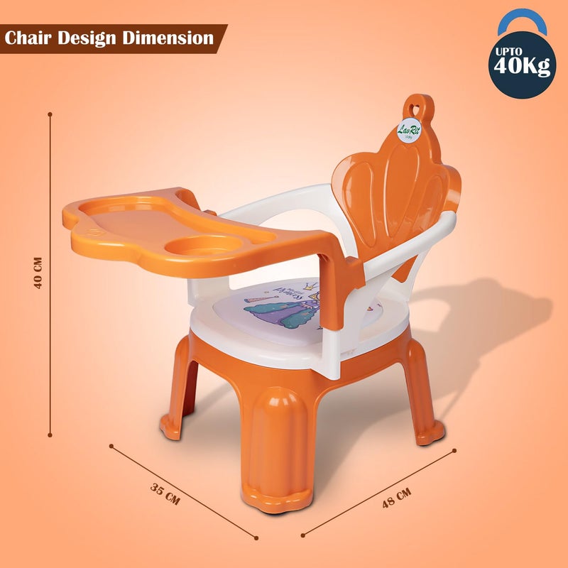 LavRit Plastic Big Baby Feeding Chair(Boys), with Food Tray Chair/Durable Plastic Chair for Kids/with Cushion Seat& High Backrest,Portable Eating/Safe Chair(1-4 Years)/Upto 35 Kgs (Orange) - Image 5