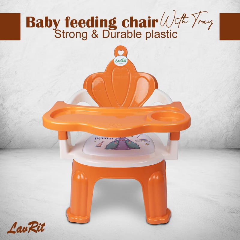 LavRit Plastic Big Baby Feeding Chair(Boys), with Food Tray Chair/Durable Plastic Chair for Kids/with Cushion Seat& High Backrest,Portable Eating/Safe Chair(1-4 Years)/Upto 35 Kgs (Orange) - Image 2