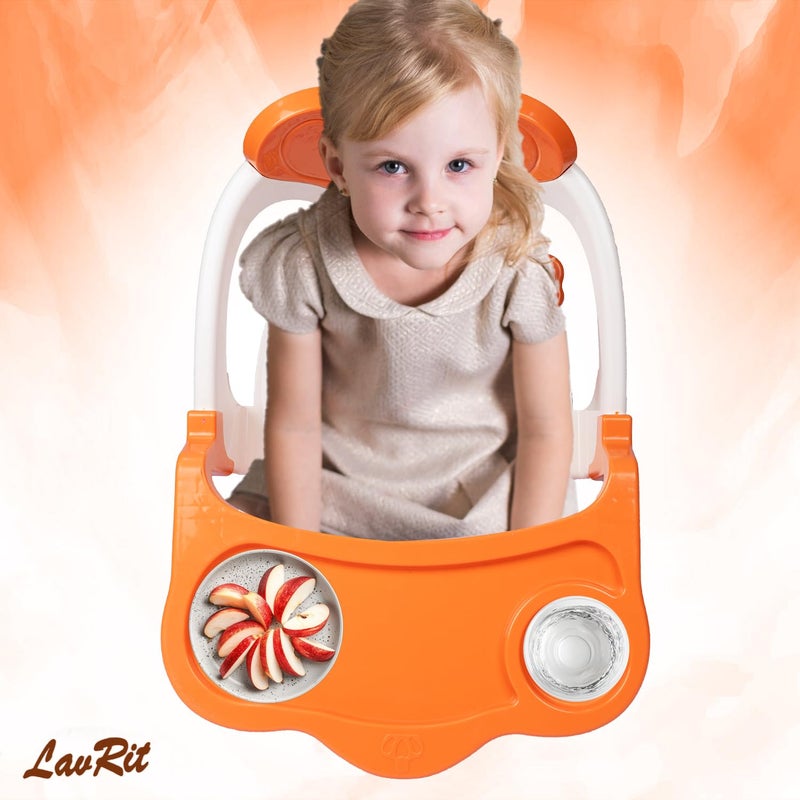 LavRit Plastic Big Baby Feeding Chair(Boys), with Food Tray Chair/Durable Plastic Chair for Kids/with Cushion Seat& High Backrest,Portable Eating/Safe Chair(1-4 Years)/Upto 35 Kgs (Orange) - Image 4