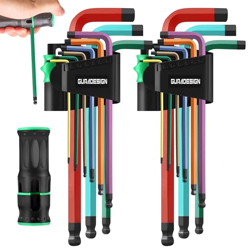 GURADESIGN 19Piece Allen Wrenches Set Hex Key SetMetric and SAE Allen Key Set Extra Long with Ball End THandle MM15mm10mmSAE56438 Chrome Vanadium Steel