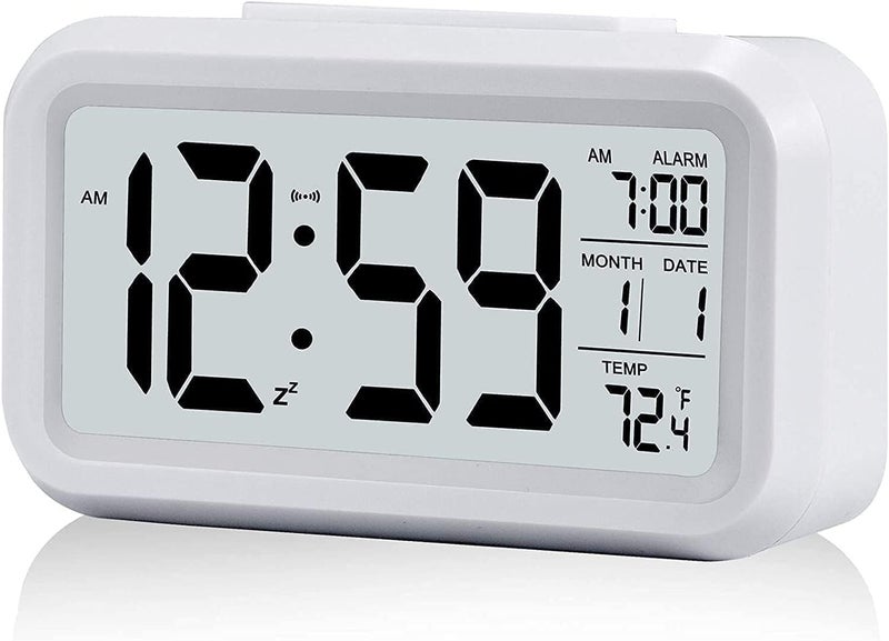 Astrometric White Digital Alarm Clock with Automatic Sensor, Date & Temperature Display – Modern Table Clock for Students, Home, Office, and Corporate Use (White Alarm Clock) - Image 1