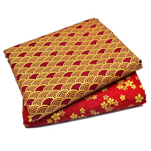 iNee Japanese Sakura Cherry Blossoms Waves Fat Quarters Quilting Fabric Bundles,18x22 inches, (Red) - Image 5