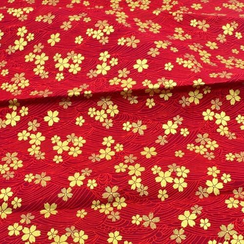 iNee Japanese Sakura Cherry Blossoms Waves Fat Quarters Quilting Fabric Bundles,18x22 inches, (Red) - Image 3