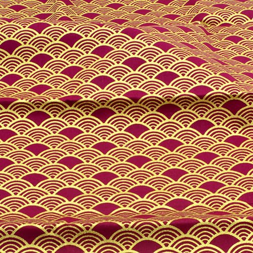 iNee Japanese Sakura Cherry Blossoms Waves Fat Quarters Quilting Fabric Bundles,18x22 inches, (Red) - Image 2