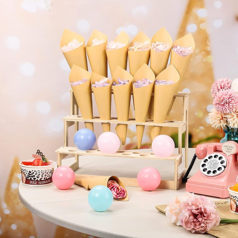 Queekay حامل مخروط الآيس كريم Queekay 1 قطعة مع 33 فتحة حامل مخروط خشبي لعرض الوافل في حفلات الطعام والمناسبات مثل أعياد الميلاد وحفلات الزفاف - Image 4