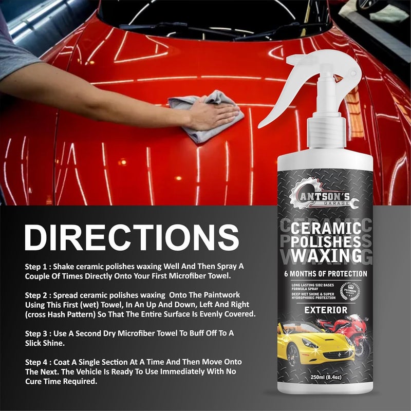Antson Ceramic Polish Waxing for Car - Antson 250ML Easy To Apply Hydrophobic Spray With Extreme Gloss, Slickness & UV Protection, More Durable Than Other Car Polish & Wax - Image 4