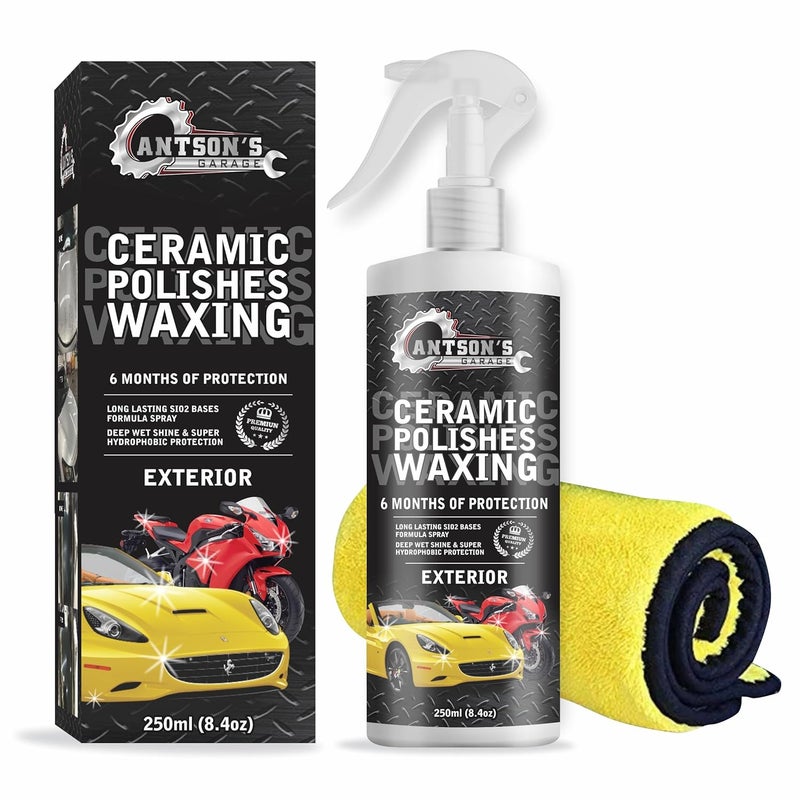 Antson Ceramic Polish Waxing for Car - Antson 250ML Easy To Apply Hydrophobic Spray With Extreme Gloss, Slickness & UV Protection, More Durable Than Other Car Polish & Wax - Image 1