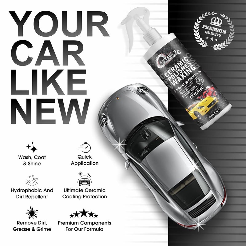 Antson Ceramic Polish Waxing for Car - Antson 250ML Easy To Apply Hydrophobic Spray With Extreme Gloss, Slickness & UV Protection, More Durable Than Other Car Polish & Wax - Image 3