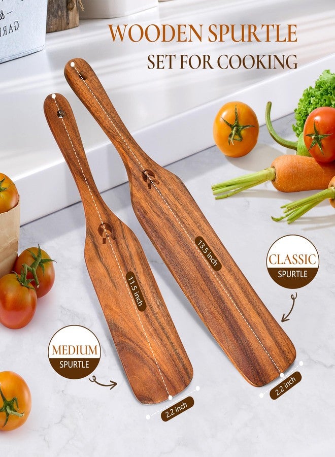 ICSTI 2Pcs Spurtles Kitchen Tools Wooden, Wooden Spurtle Spatula Set for Sourdough Starter, Natural from High Moist Resistance Teak, Kitchen Utensils for NonStick Cookware - Image 3