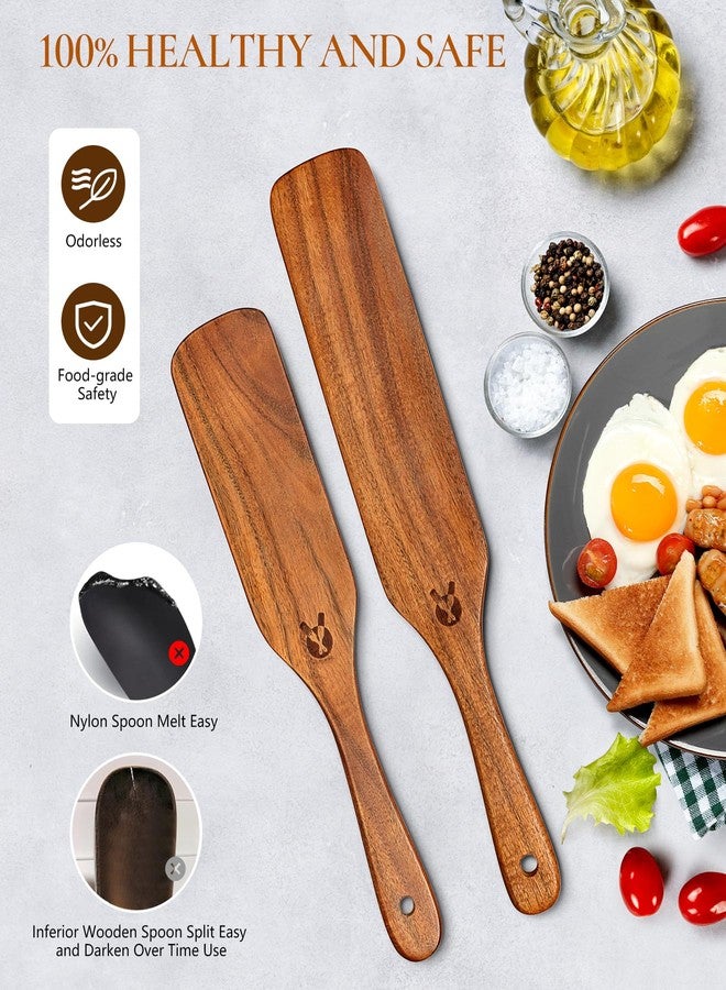 ICSTI 2Pcs Spurtles Kitchen Tools Wooden, Wooden Spurtle Spatula Set for Sourdough Starter, Natural from High Moist Resistance Teak, Kitchen Utensils for NonStick Cookware - Image 5