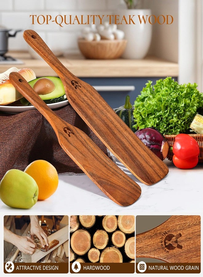 ICSTI 2Pcs Spurtles Kitchen Tools Wooden, Wooden Spurtle Spatula Set for Sourdough Starter, Natural from High Moist Resistance Teak, Kitchen Utensils for NonStick Cookware - Image 2