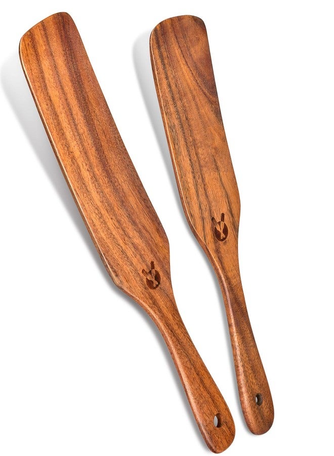 ICSTI 2Pcs Spurtles Kitchen Tools Wooden, Wooden Spurtle Spatula Set for Sourdough Starter, Natural from High Moist Resistance Teak, Kitchen Utensils for NonStick Cookware - Image 1