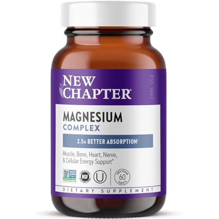 New Chapter Magnesium Complex Supplement, 325mg with Magnesium Glycinate + Sea-Sourced + Fermented Forms for Heart, Bone, Nerve, Muscle & Cellular Energy, 100% Vegan, 60 Tablets - Image 1