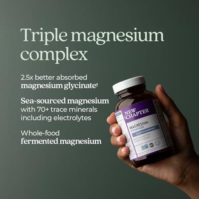 New Chapter Magnesium Complex Supplement, 325mg with Magnesium Glycinate + Sea-Sourced + Fermented Forms for Heart, Bone, Nerve, Muscle & Cellular Energy, 100% Vegan, 60 Tablets - Image 2