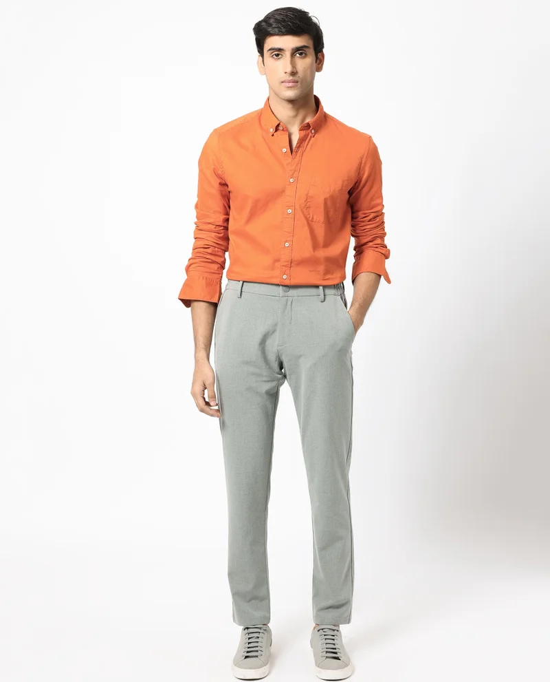 Rare Rabbit Rare Rabbit Men's Auxfo Orange Cotton Fabric Full Sleeves Solid Shirt