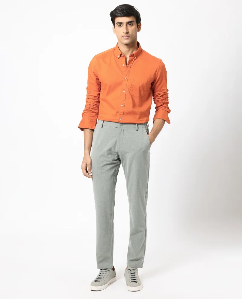 Rare Rabbit Rare Rabbit Men's Auxfo Orange Cotton Fabric Full Sleeves Solid Shirt