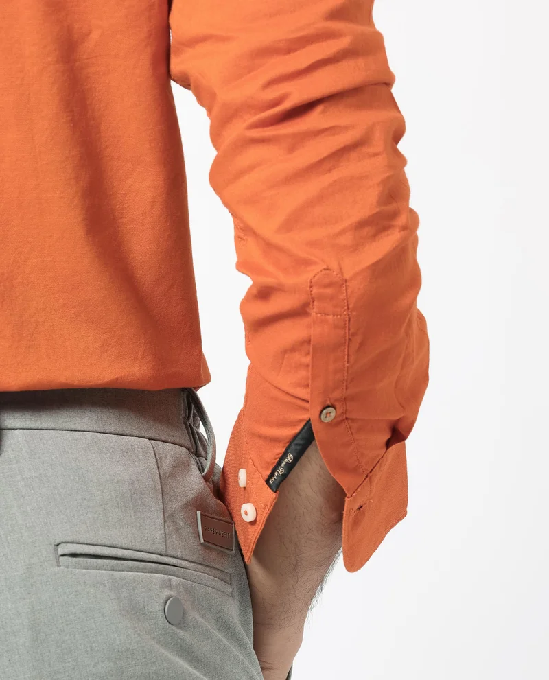 Rare Rabbit Rare Rabbit Men's Auxfo Orange Cotton Fabric Full Sleeves Solid Shirt