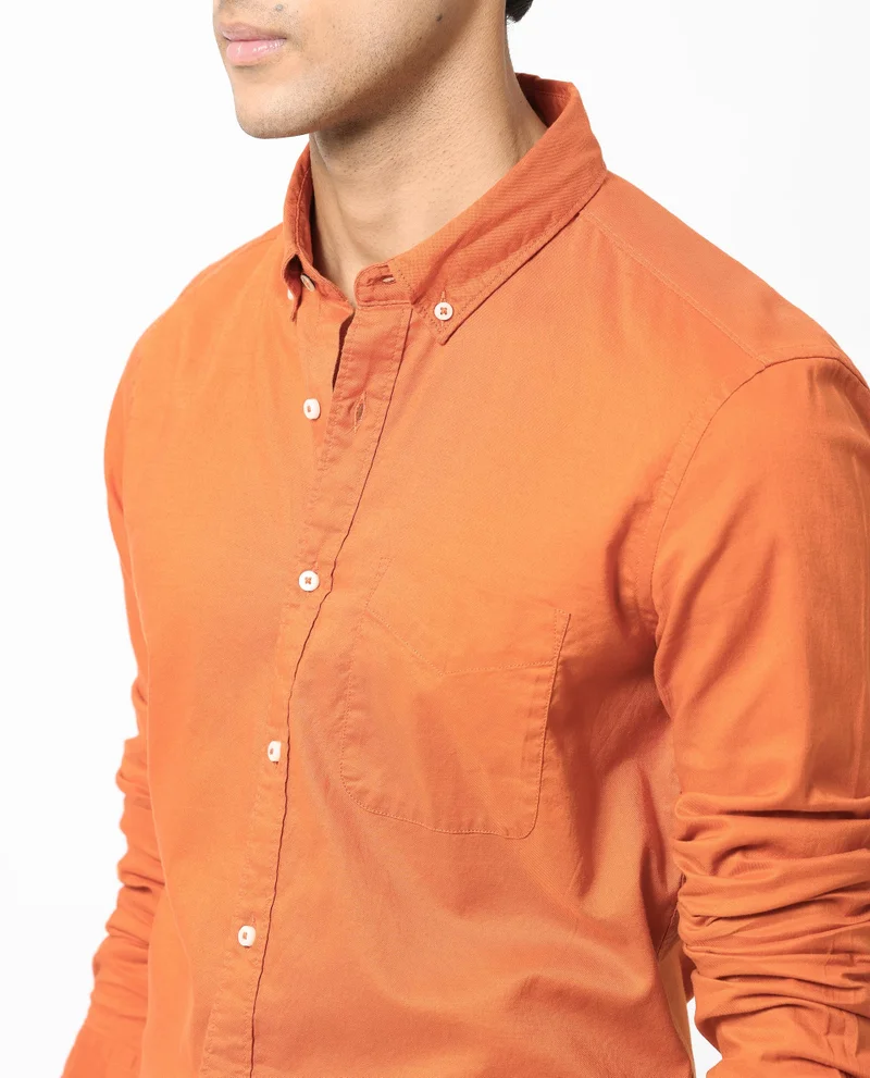 Rare Rabbit Rare Rabbit Men's Auxfo Orange Cotton Fabric Full Sleeves Solid Shirt