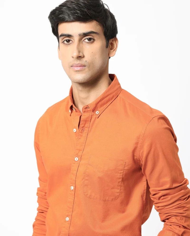 Rare Rabbit Rare Rabbit Men's Auxfo Orange Cotton Fabric Full Sleeves Solid Shirt