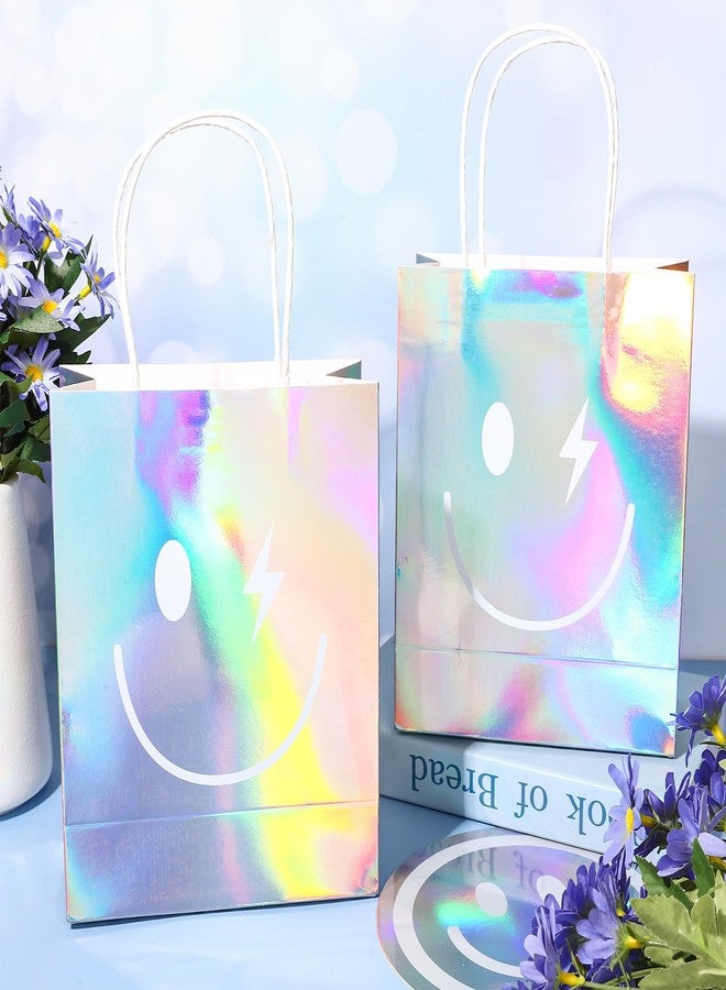 FYSUIMU 20 Pcs Iridescent Smile Face Paper Gift Bags Preppy One Happy Dude Party Favor Bags with Handle Holographic Goodie Candy Treat Bag for Birthday Baby Shower Bachelorette - Image 4