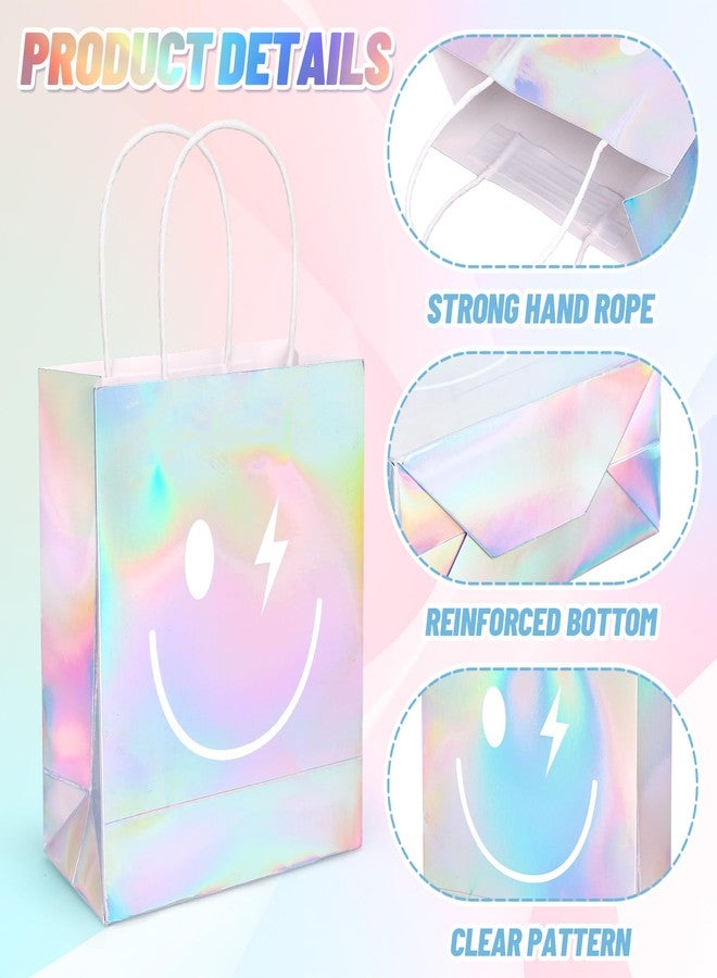 FYSUIMU 20 Pcs Iridescent Smile Face Paper Gift Bags Preppy One Happy Dude Party Favor Bags with Handle Holographic Goodie Candy Treat Bag for Birthday Baby Shower Bachelorette - Image 3