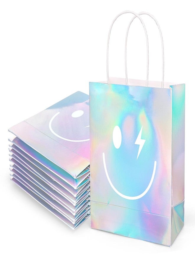FYSUIMU 20 Pcs Iridescent Smile Face Paper Gift Bags Preppy One Happy Dude Party Favor Bags with Handle Holographic Goodie Candy Treat Bag for Birthday Baby Shower Bachelorette - Image 1