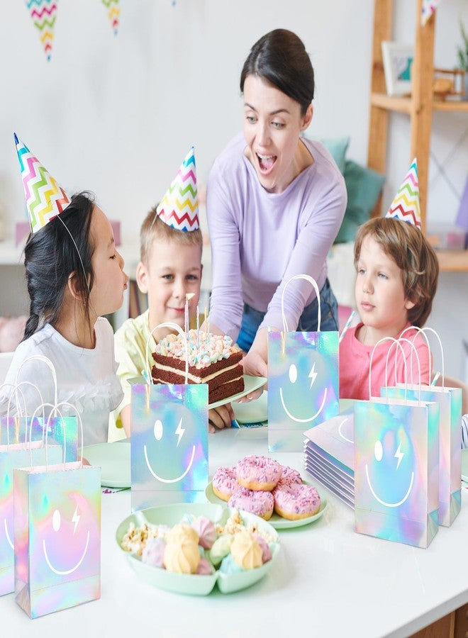 FYSUIMU 20 Pcs Iridescent Smile Face Paper Gift Bags Preppy One Happy Dude Party Favor Bags with Handle Holographic Goodie Candy Treat Bag for Birthday Baby Shower Bachelorette - Image 5
