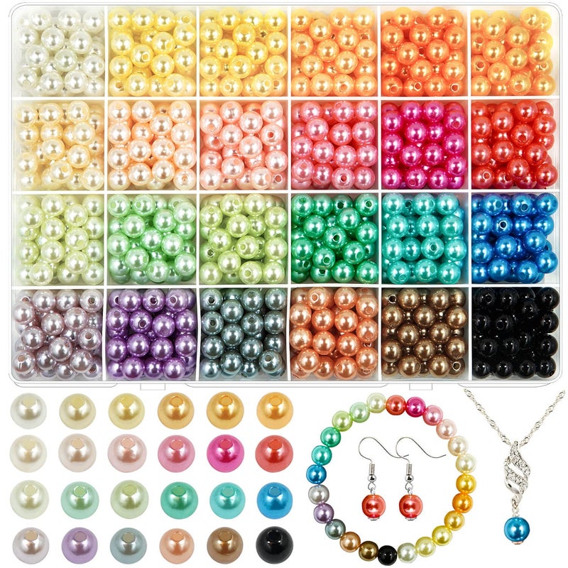 JHYlilia 800Pcs 8mm Pearl Beads for Crafts 24 Colors Round Pearls Beads with Holes for Jewelry Making Handcrafted Loose Spacer Beads for Crafts Jewelry Making Necklaces Bracelets