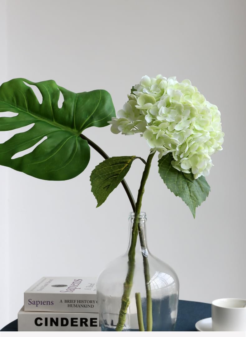 Buart 3PCS Long Stem Big Size Flowers Artificial Silk Hydrangea Lifelike Flowers Real Touch Green Artificial Flowers Wedding Shower Bride Bouquets Office Living Room Table Decorations (21 Inch) - Image 3