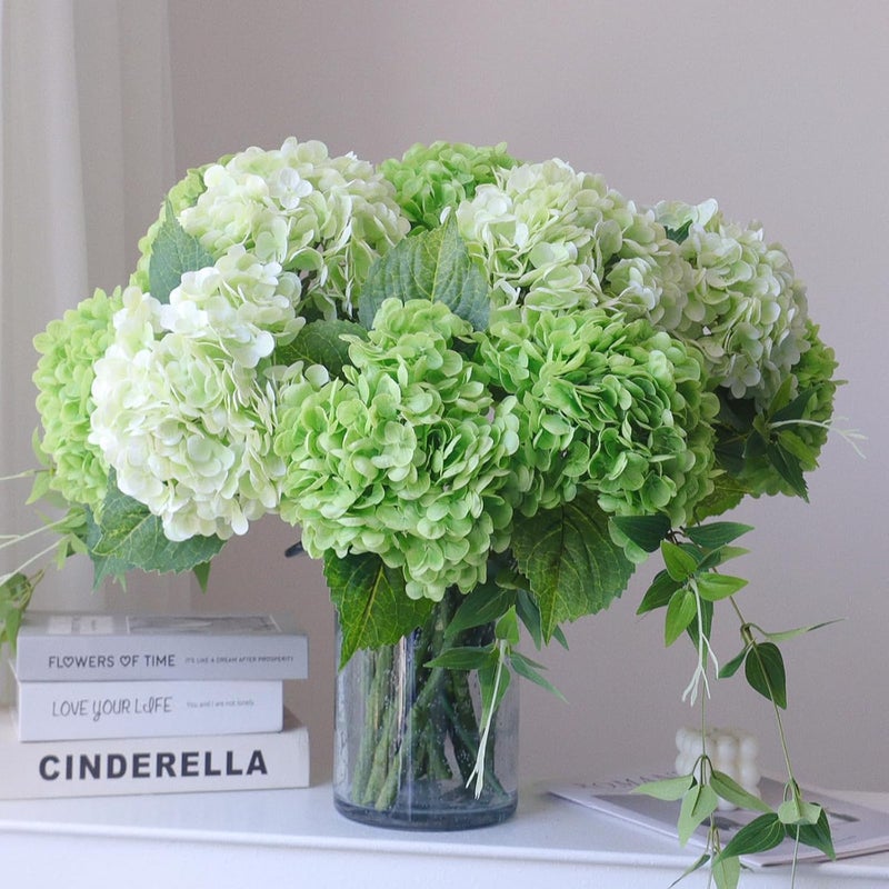 Buart 3PCS Long Stem Big Size Flowers Artificial Silk Hydrangea Lifelike Flowers Real Touch Green Artificial Flowers Wedding Shower Bride Bouquets Office Living Room Table Decorations (21 Inch) - Image 2