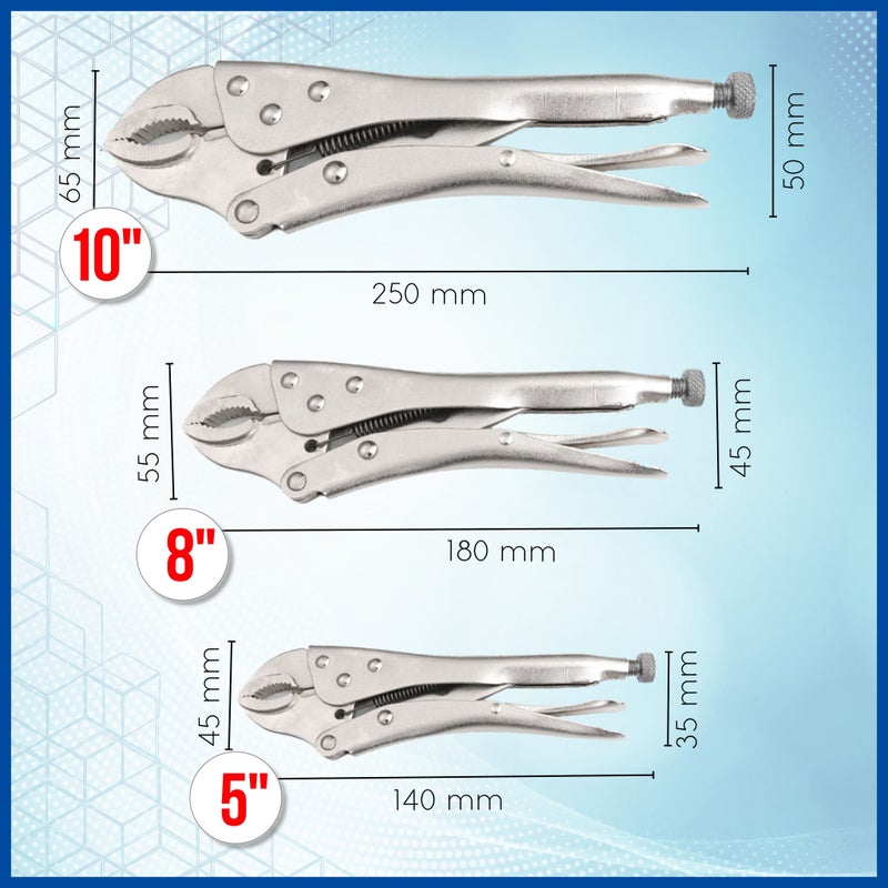 Locking Pliers Set: 5-Inch 7-Inch 10-Inch Silver Carbon Steel - Heavy-Duty Locking Mechanism Non-Slip Handles Multi-Purpose Clamping Pliers for Home DIY Mechanics Workshop Automotive Repairs - Image 4