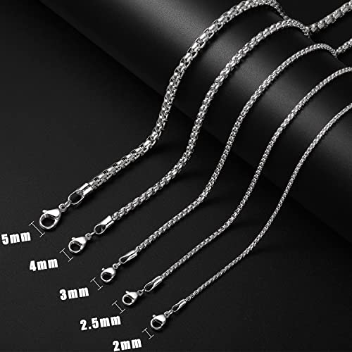 Fiusem Silver Tone Chain for Men, 2mm Stainless Steel Necklace for Men and Women, Box Chain 20 Inches - Image 2