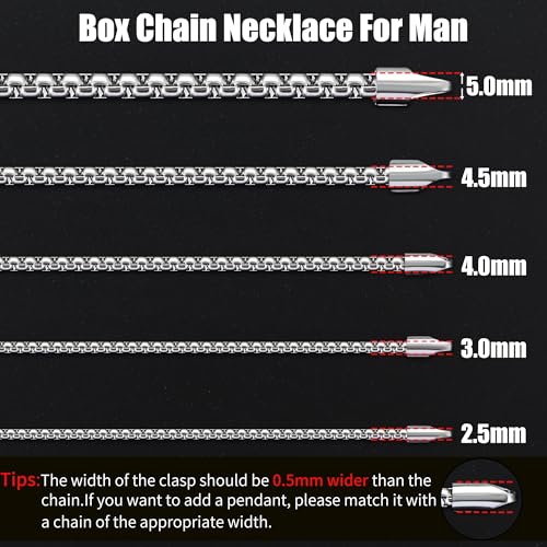 Fiusem Silver Tone Chain for Men, 2mm Stainless Steel Necklace for Men and Women, Box Chain 20 Inches - Image 5