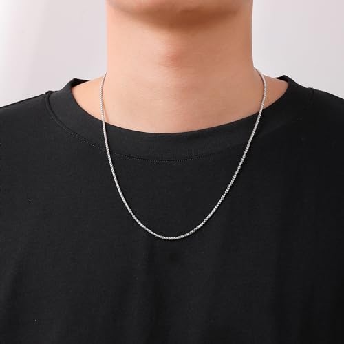 Fiusem Silver Tone Chain for Men, 2mm Stainless Steel Necklace for Men and Women, Box Chain 20 Inches - Image 3