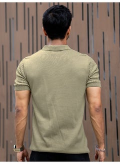 Maniac Mens Light Green Ripple Knit Slim Polo T-Shirt  - Image 5