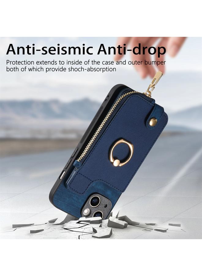 S-TOP Case For iPhone 13 Pro Cross Leather Ring Vertical Zipper Wallet Back Phone Case - Image 5