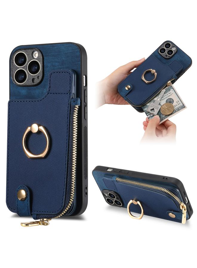 S-TOP Case For iPhone 13 Pro Cross Leather Ring Vertical Zipper Wallet Back Phone Case - Image 1