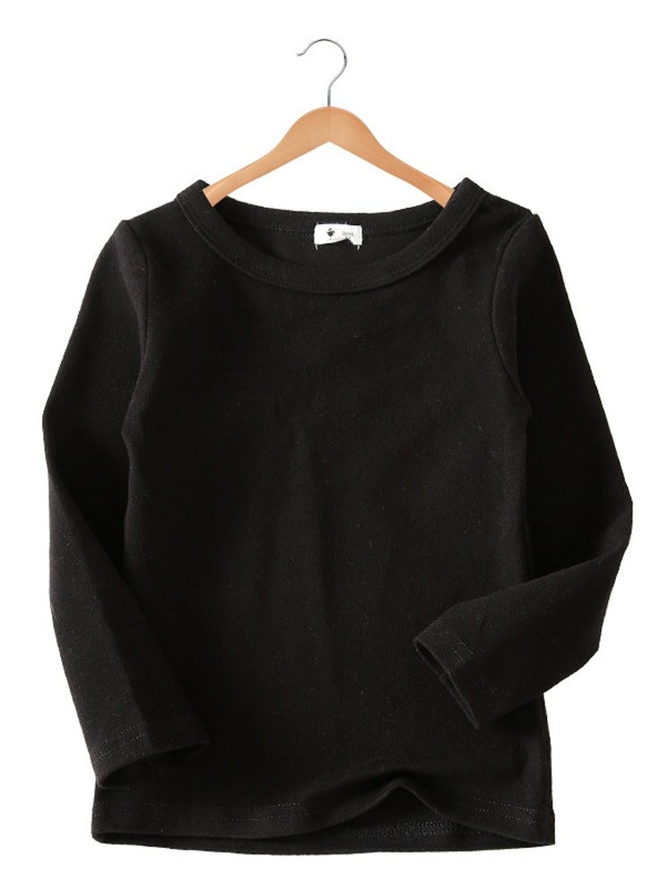 Generic Kid's Solid Color Long Sleeve Crew Neck Tees Cotton Basic Base Shirt Black 