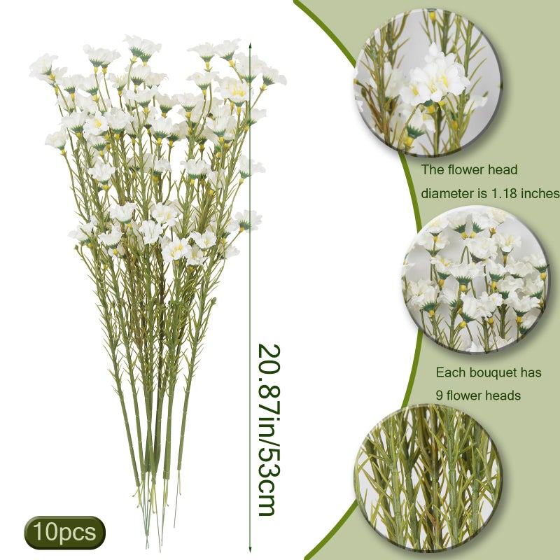 Cityes 10 Pcs Artificial Wildflowers With Stems Bulk Silk Spring Flowers 21 Inch Fake Forsythia Branches White Faux Wildflowers Floral Arrangements For Home Decor Indoor Outdoor Wedding Centerpieces - Image 2