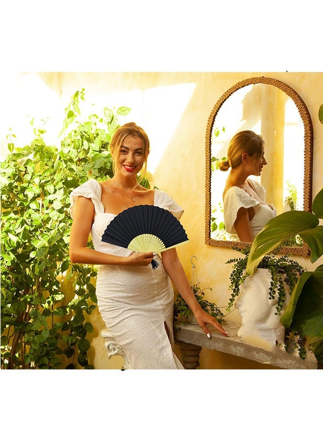 أوشن مروحة للطي ، الصينية الخيزران ورقة جيب مروحة ، مروحة يدوية الرجعية ، ديي هدية الزفاف مروحة للطي ، الطرف ، ديي ، ديكور المنزل ، أسود - Image 5