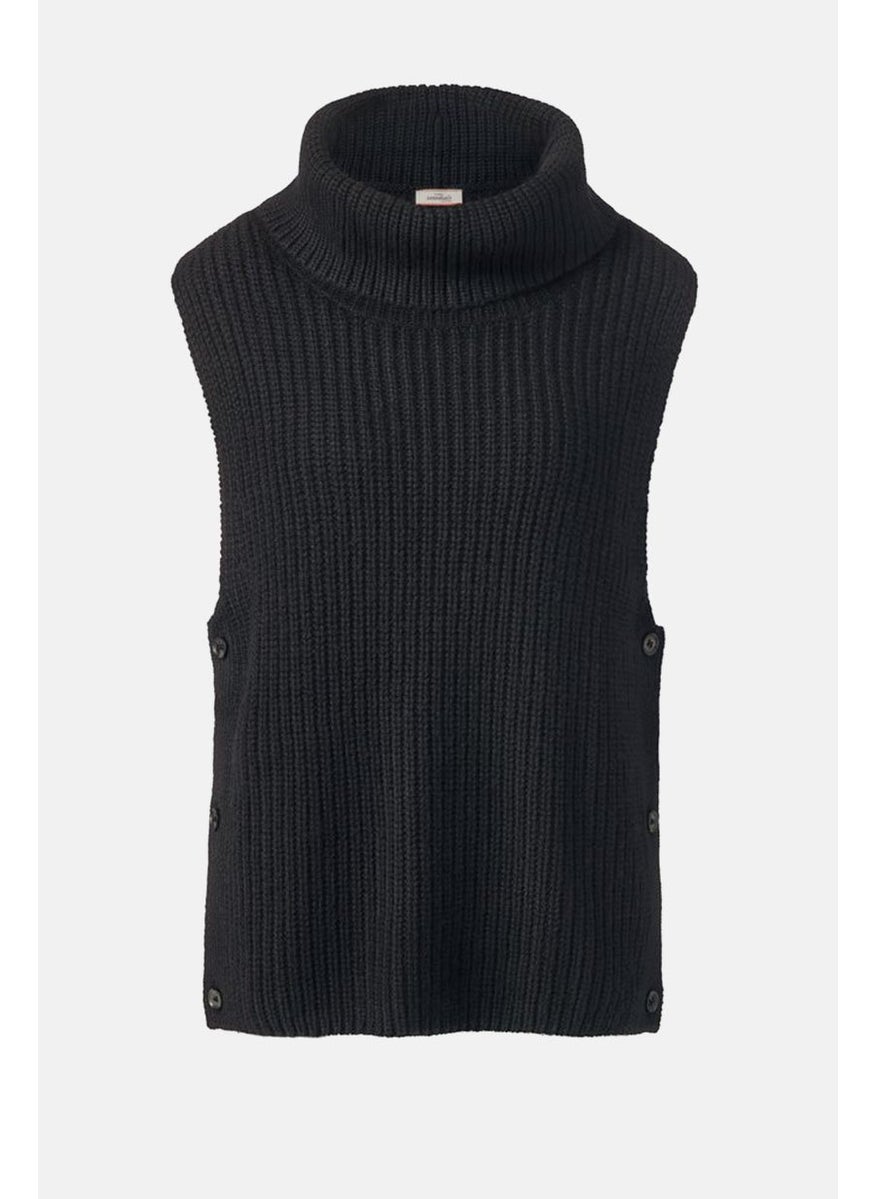 Tchibo Women Mock Neck Sleeveless Knitted Pullover, Black  - Image 3