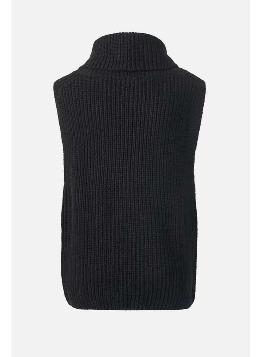 Tchibo Women Mock Neck Sleeveless Knitted Pullover, Black  - Image 2