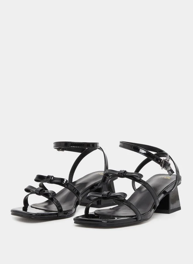 ستايلي Styli Bow Trim Accent Block Heel Sandals