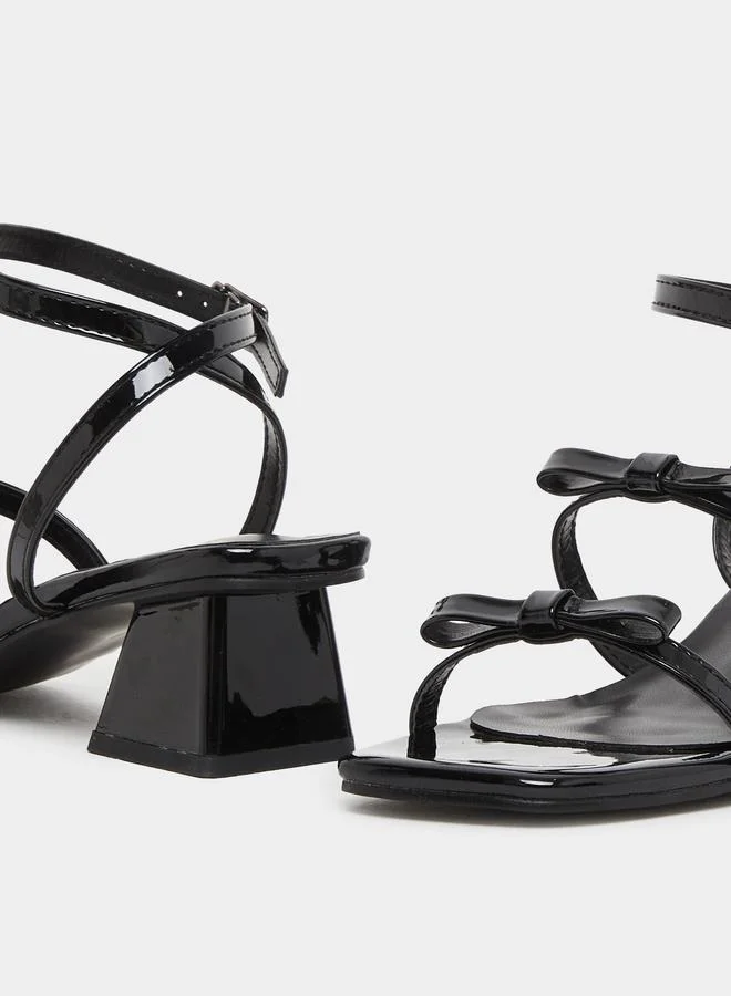 Styli Styli Bow Trim Accent Block Heel Sandals