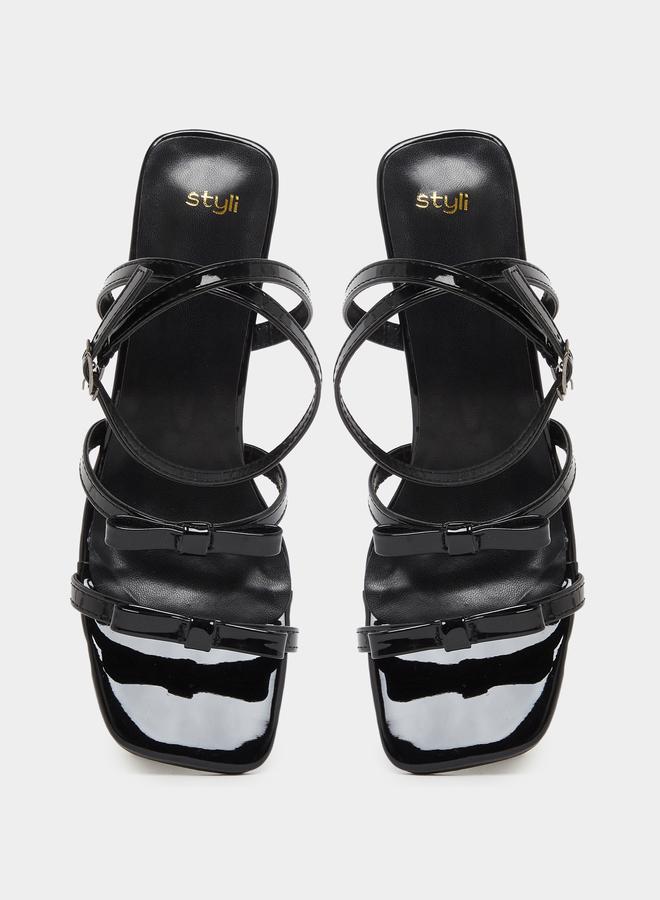 Styli Bow Trim Accent Block Heel Sandals - Image 5
