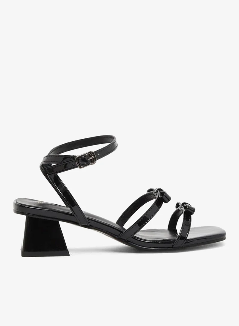 Bow Trim Accent Block Heel Sandals