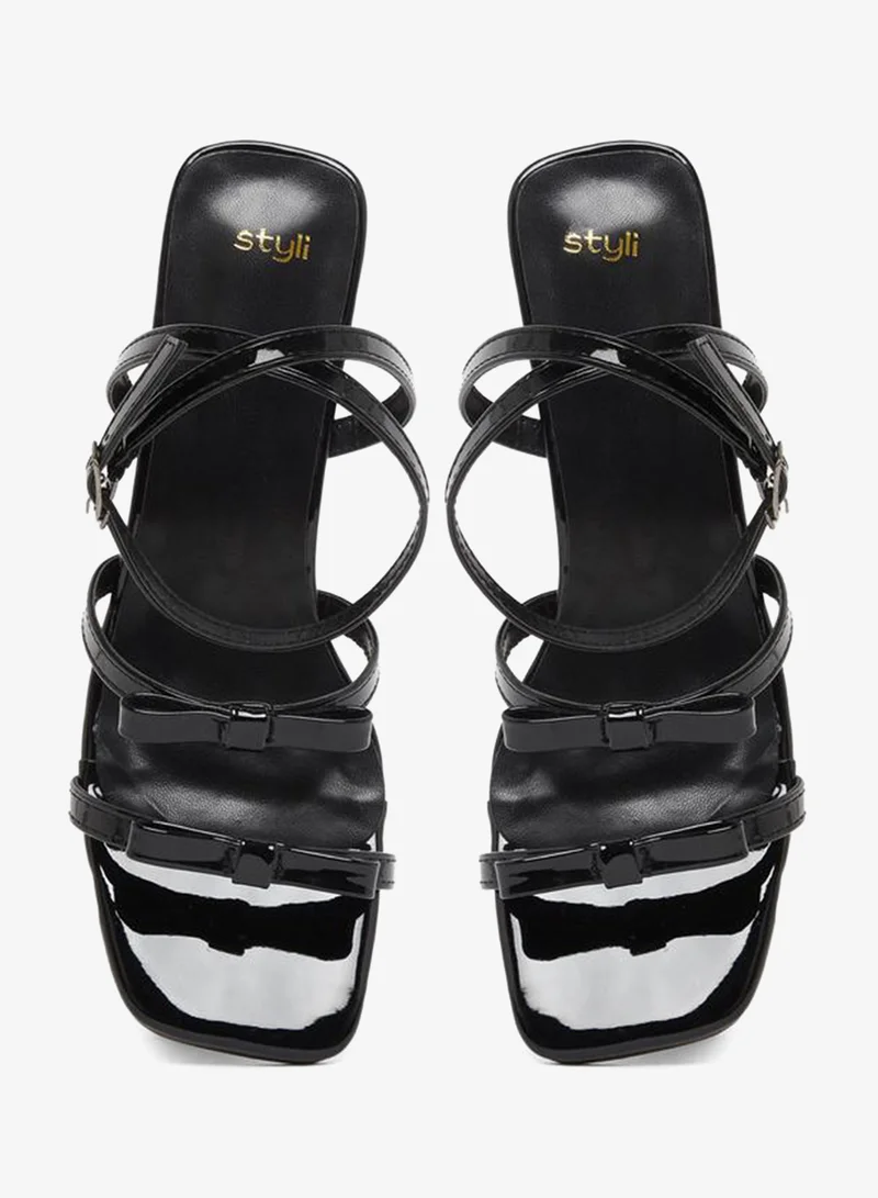 Styli Bow Trim Accent Block Heel Sandals