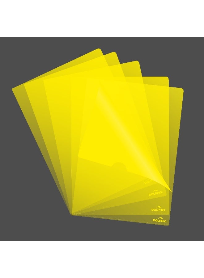 Dolphin A4 L Folder, Clear Polypropylene File, Yellow, Pack of 12, Made in Germany