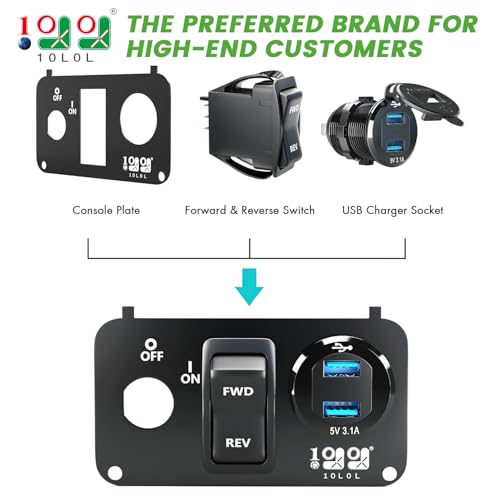 10L0L Golf Cart EZGO Key Switch Console Panel,Include DC 9V-48V Input 3.1A Fast Charge Dual USB Charger Sockets & Digital Voltmeter & Forward Reverse Switch for EZGO TXT & Medalist PDS - Image 2